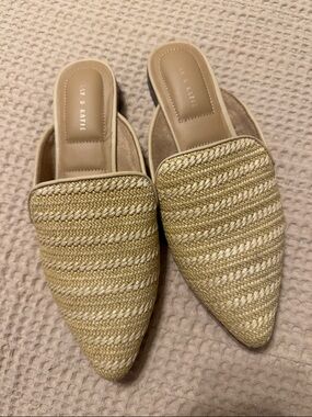 Kelly & Katie Tan Braided Pointed-Toe Slip-On Mules